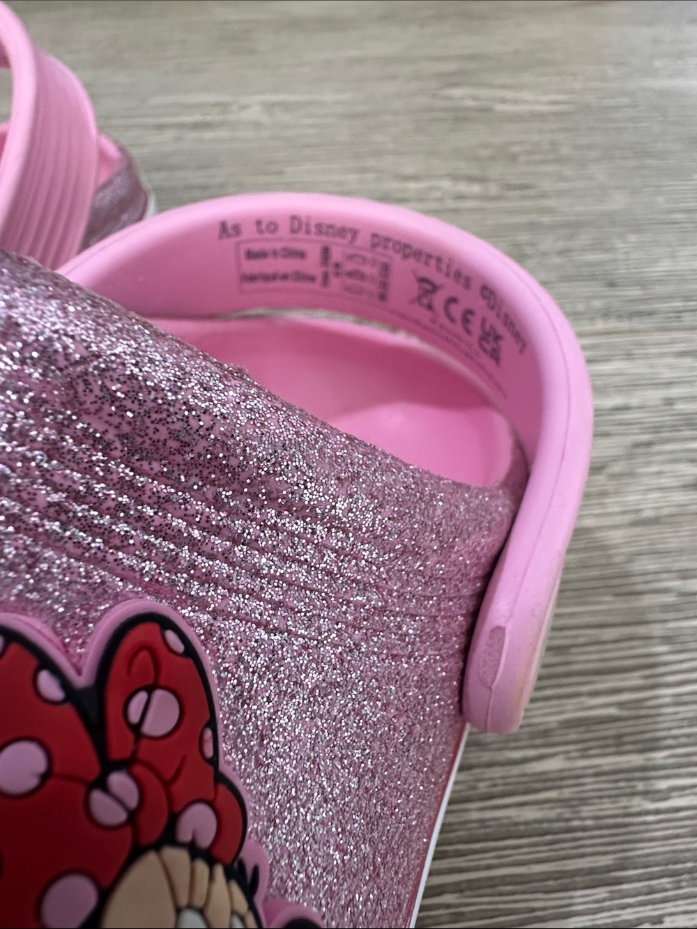 Disney Pink Glitter Clog Sandals with Minnie Mouse and Red Flower Charms - Picture 2 of 6